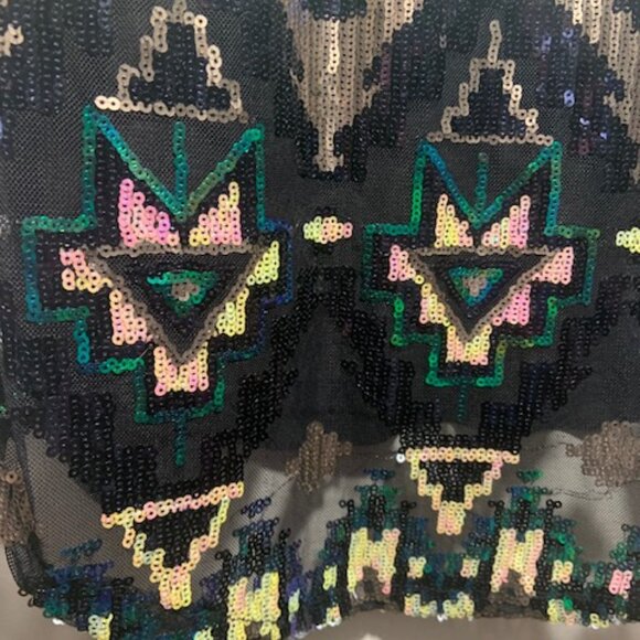 Say What Women Geo Aztec Sequin Y2K New Years Eve Party Sparkle Top - Size M - Picture 3 of 6